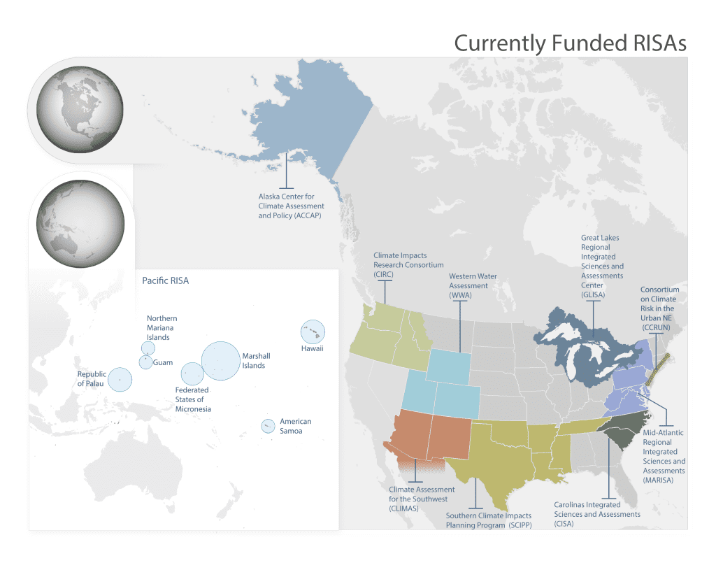 Currently funded CAP/RISA teams and expansion activities map.