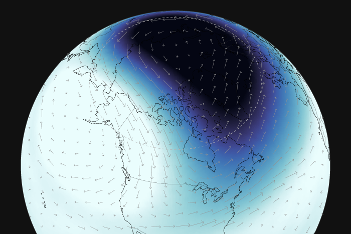 Polar vortex wind direction map
