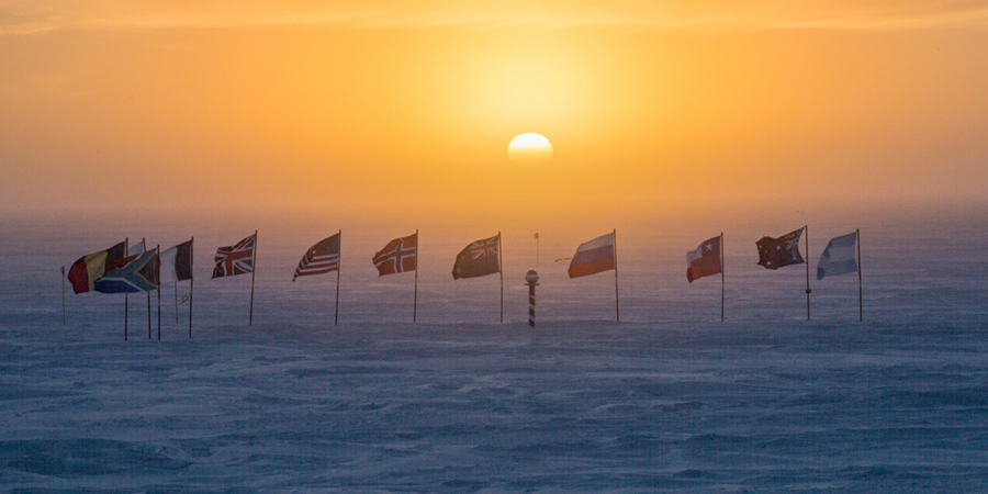 Lights out - South Pole - sunset - twilight- flags of nations - 112 - Taken 032018 - Robert Schwarz - Univ of Minnesota - Landscape