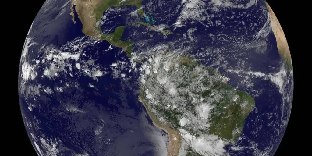 Satellite view of earth showing South and North American continents