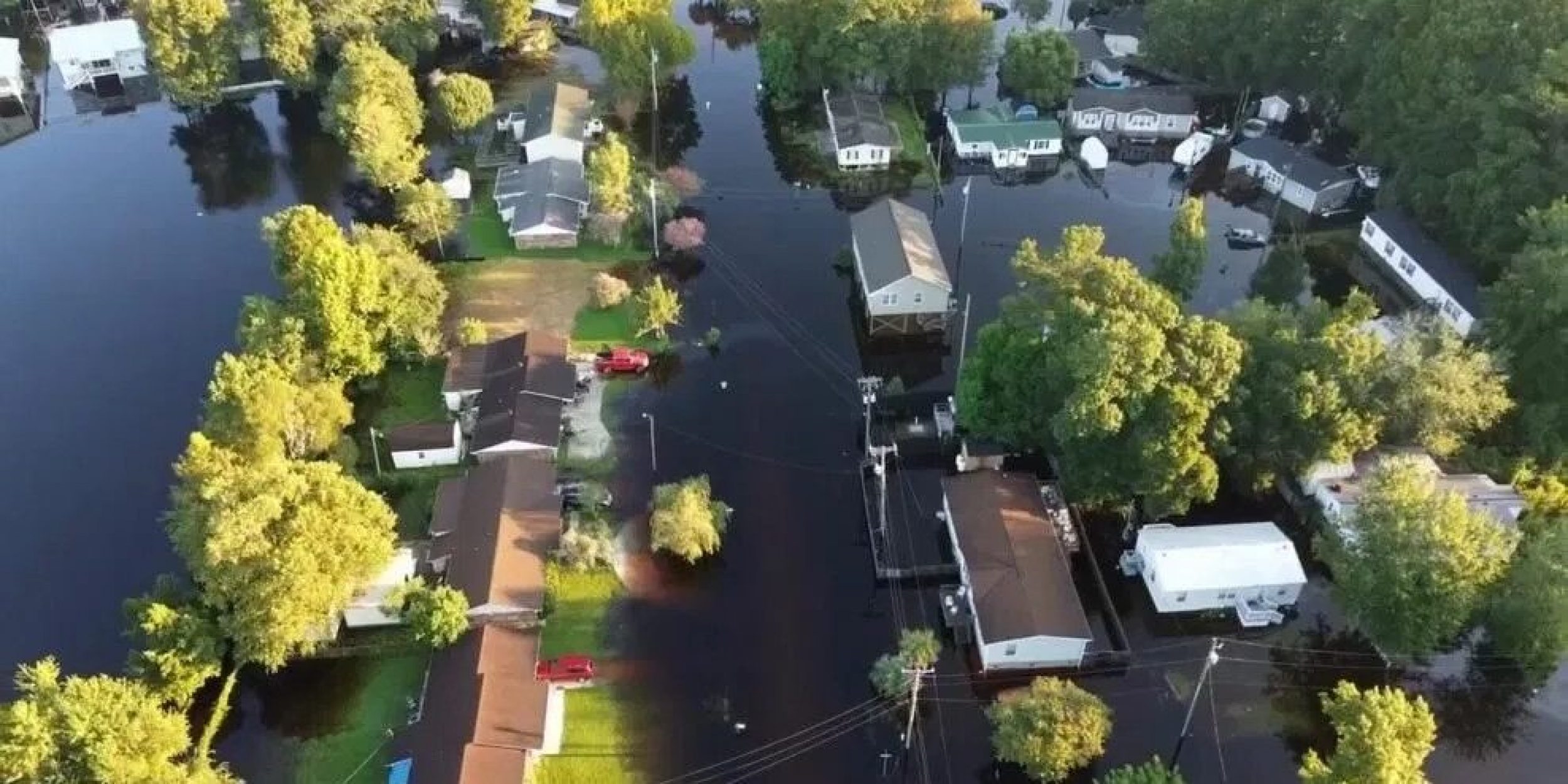 Overhead view of flooded neighborhood