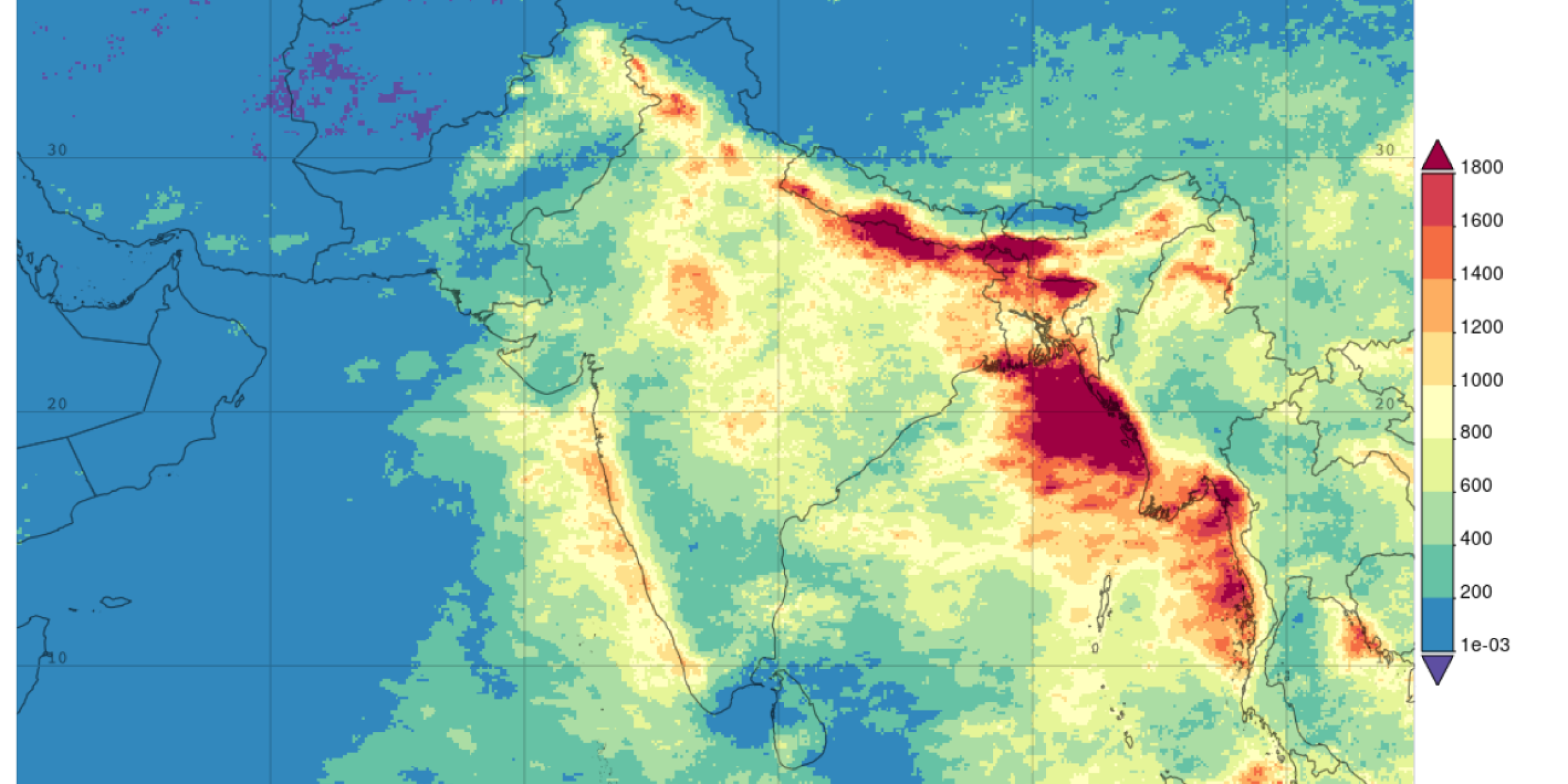 NASA's Integrated Multi-satellitE Retrievals for GPM (IMERG) precipitation product showing summertime monsoon in India during July 2021