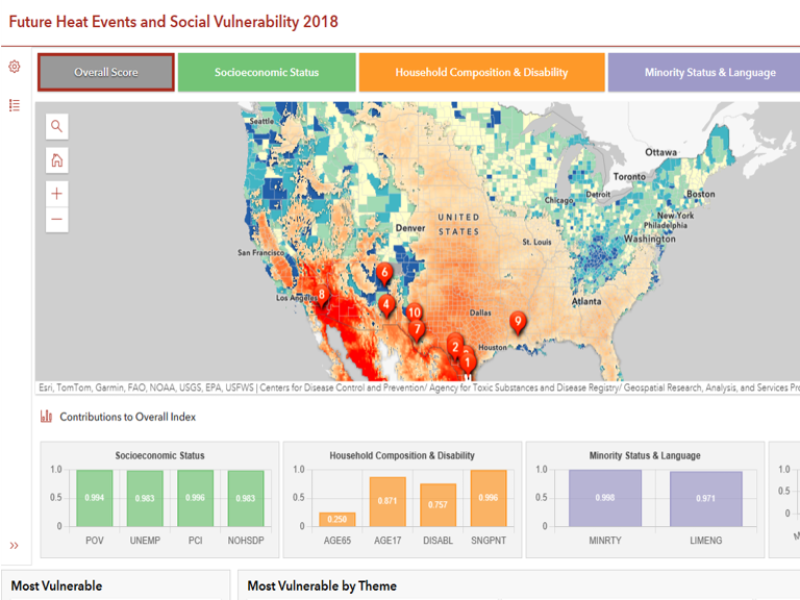NOAA One Health Website Future Heat Events and Social Vulnerability