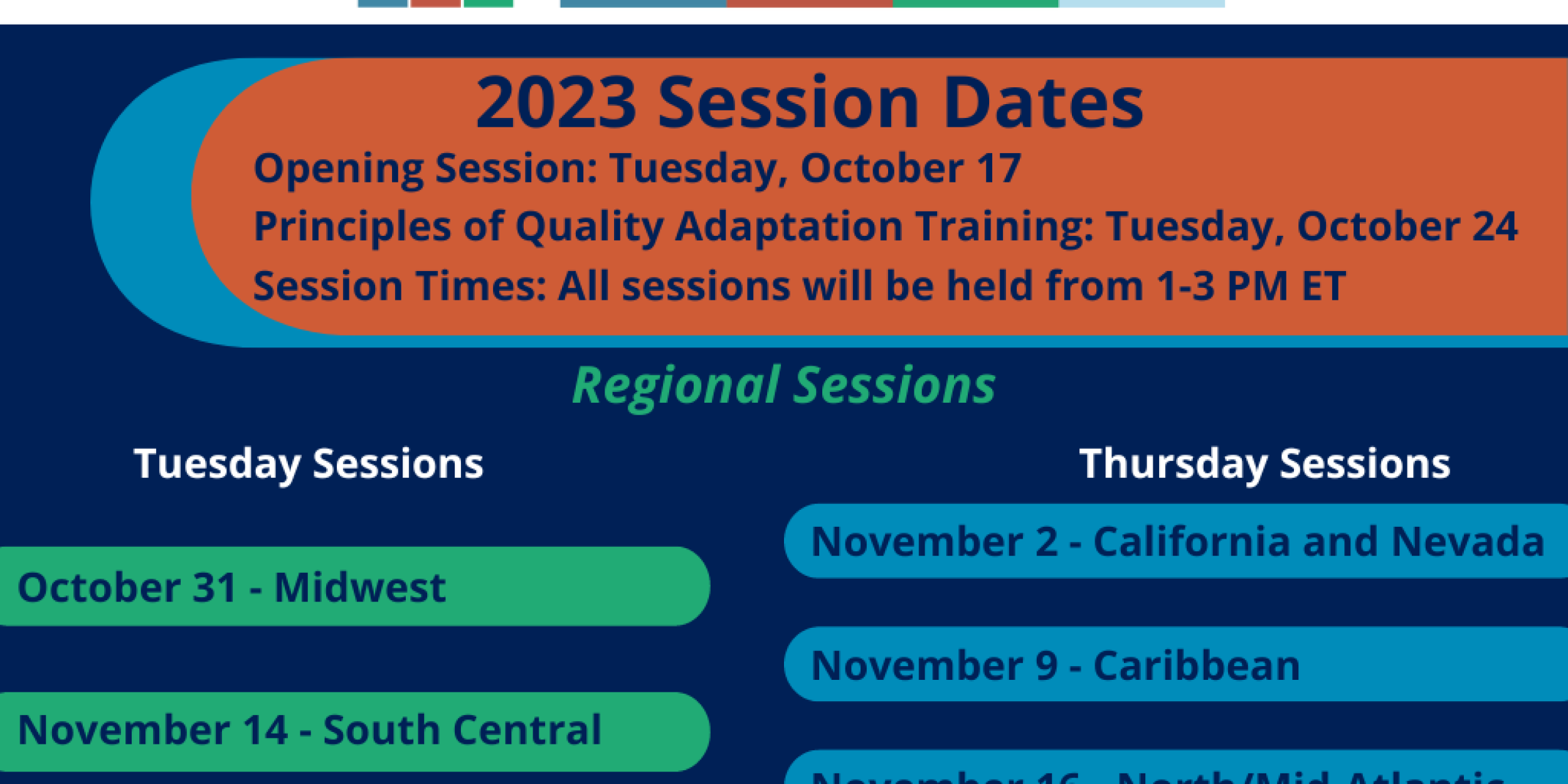 Informative graphic describing dates and focuses of sessions within the academy. Image credit: American Society of Adaptation Professionals