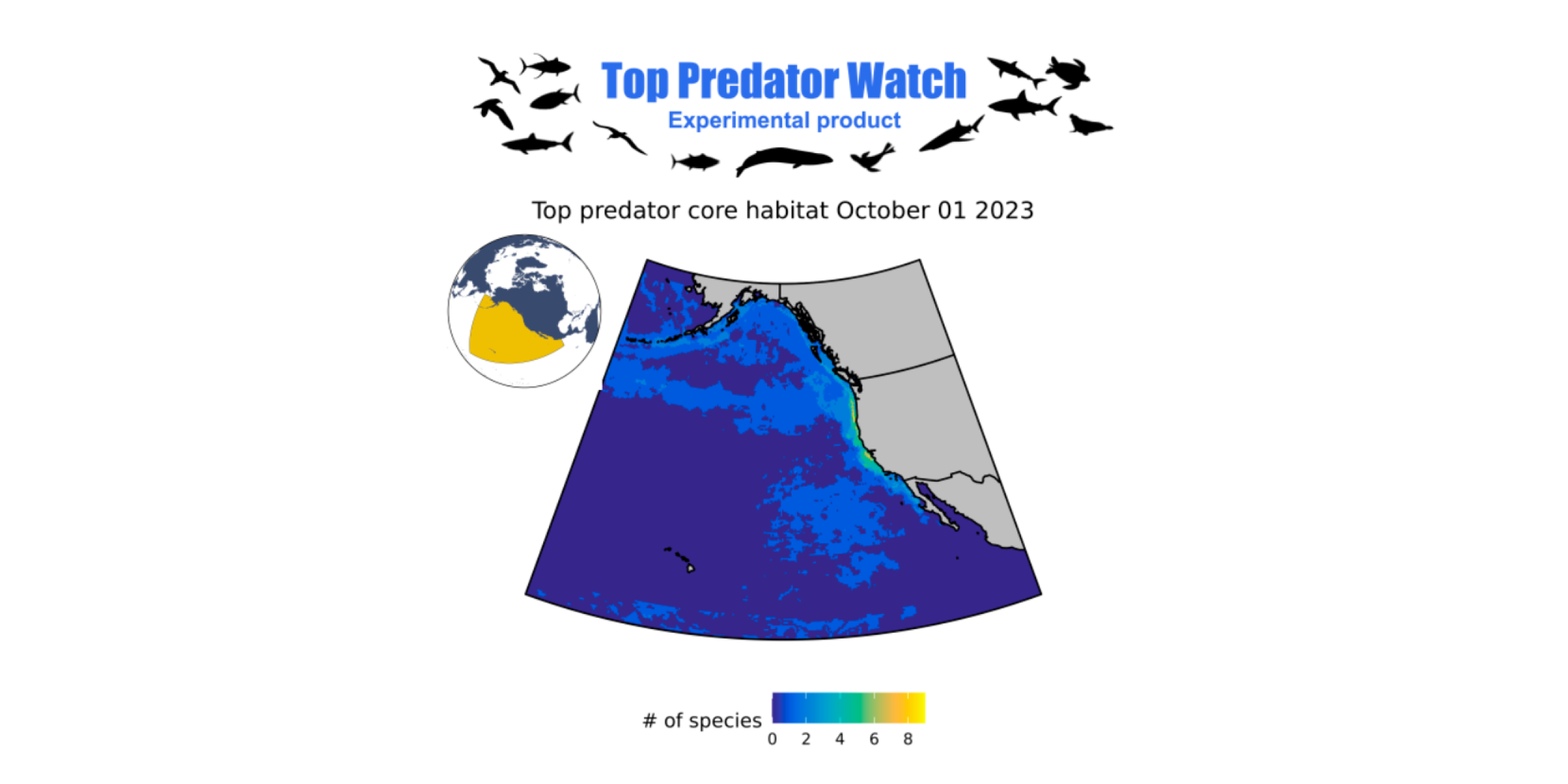 Map showing predator core habitat spaces off Pacific Coast. Image credit: NOAA/NMFS/SWFSC