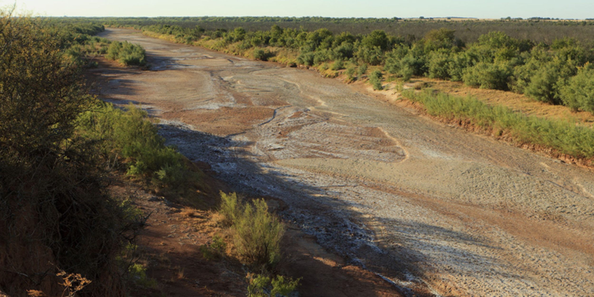 Brazos river runs dry in Knox County, Texas during the summer drought of 2011